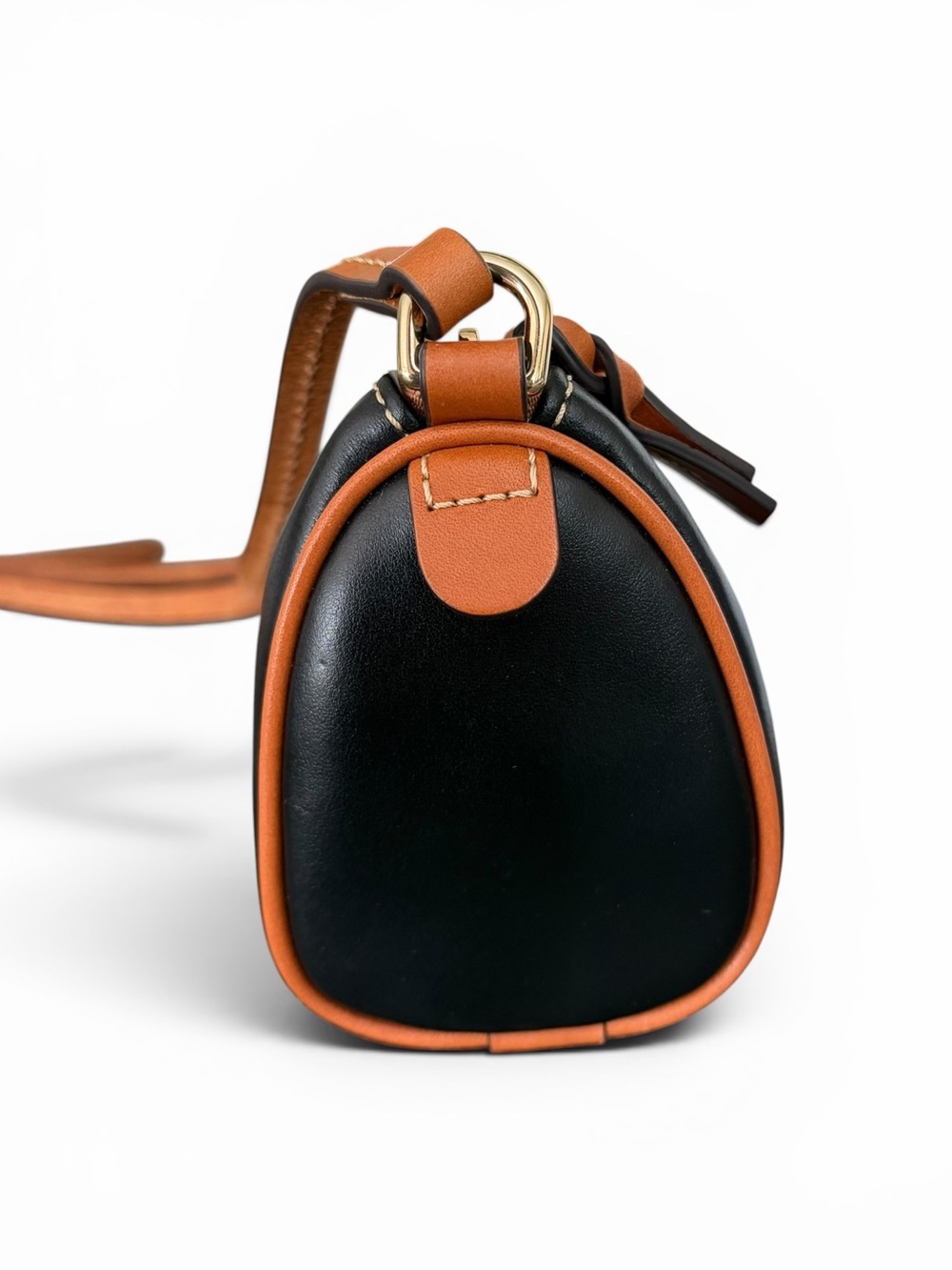 Dooney & Bourke Buffy Crossbody Black with Tan Trim Leather Barrel Crossbody - Picture 6 of 16